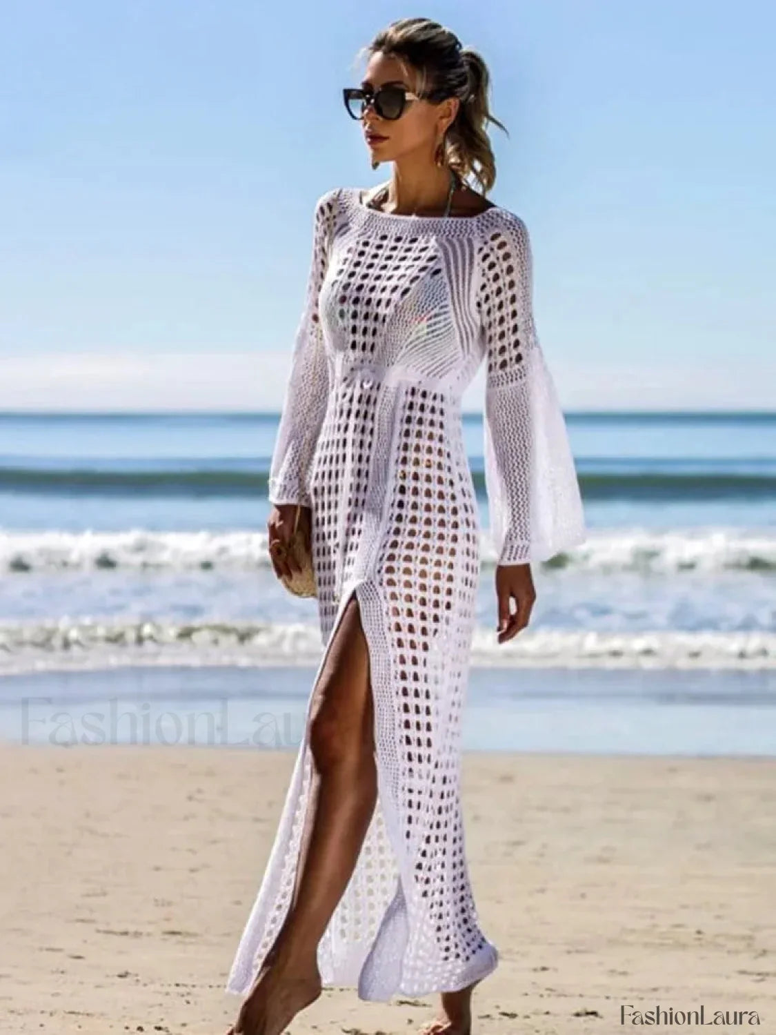 Solid Hollow Lace Up Slit Cut Cover Up