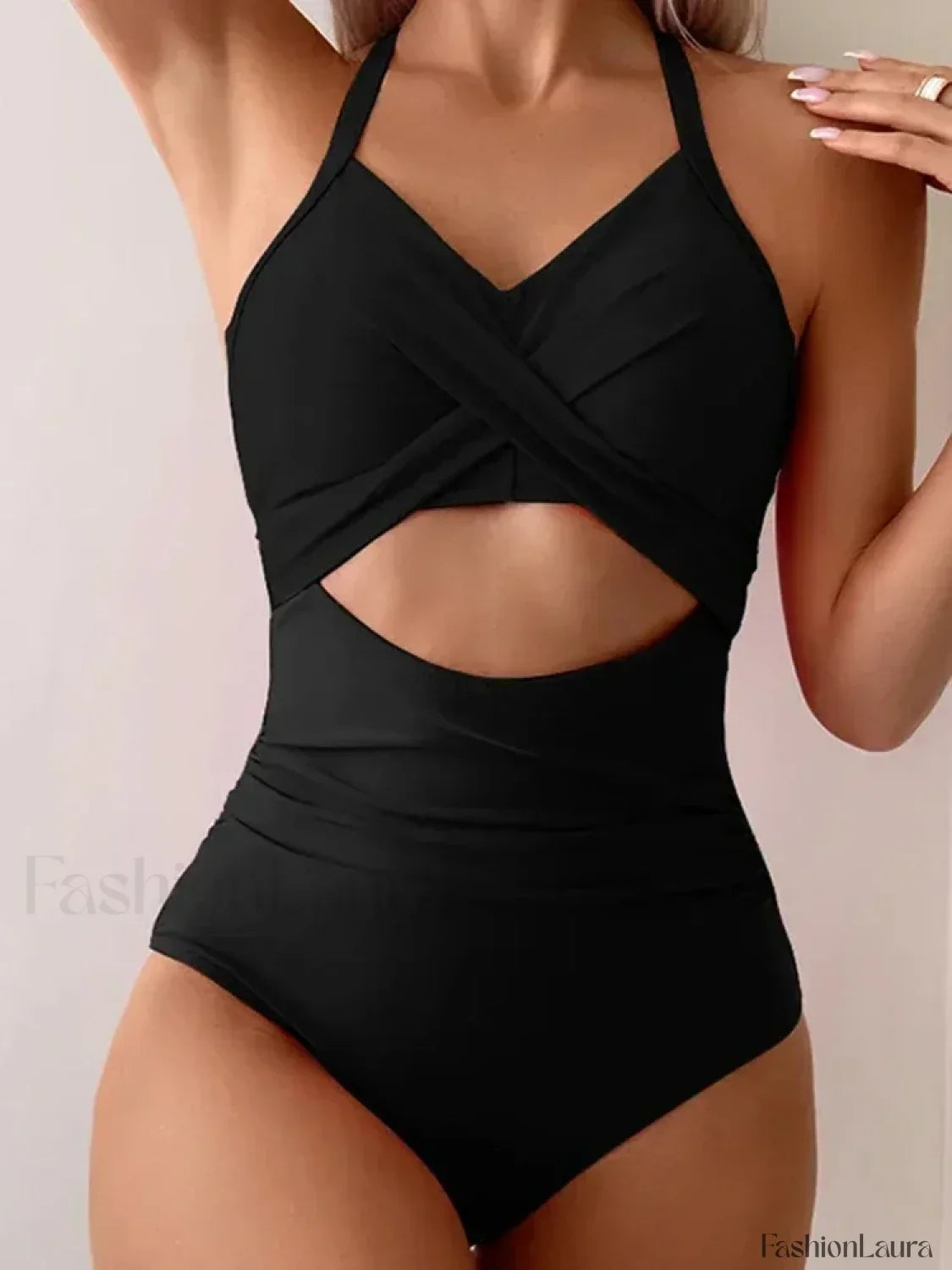 Solid Hollow Out Lace Up One Piece