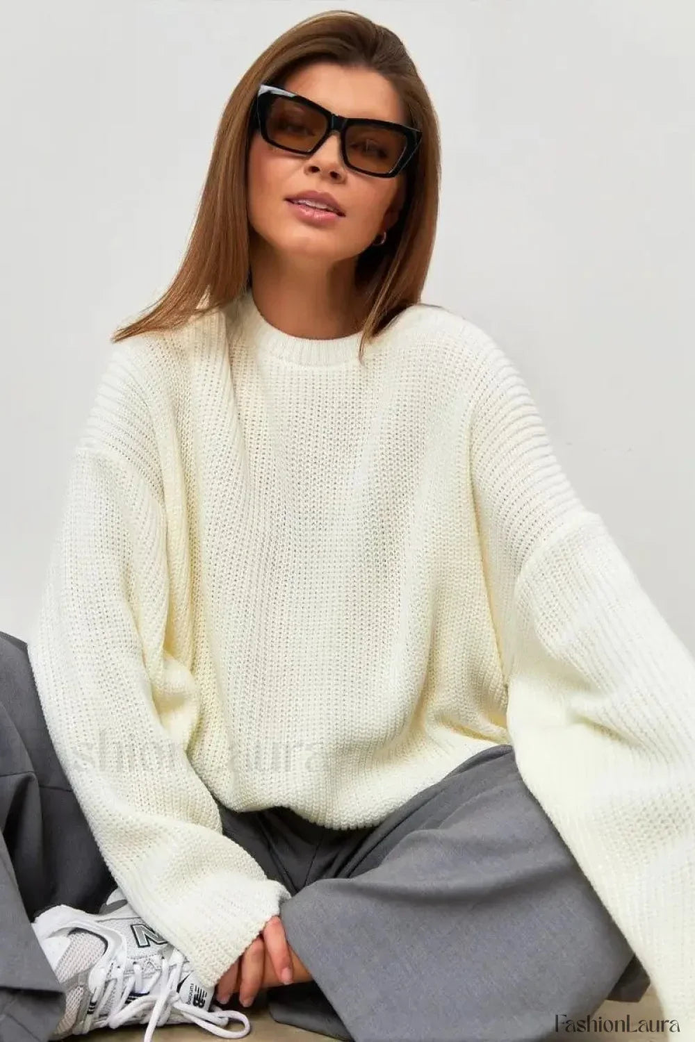 Solid Knit Crewneck Pullover Sweater