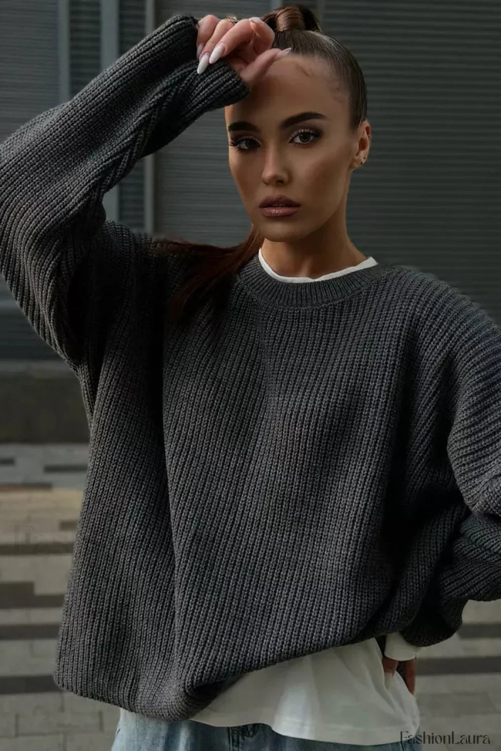 Solid Knit Crewneck Pullover Sweater