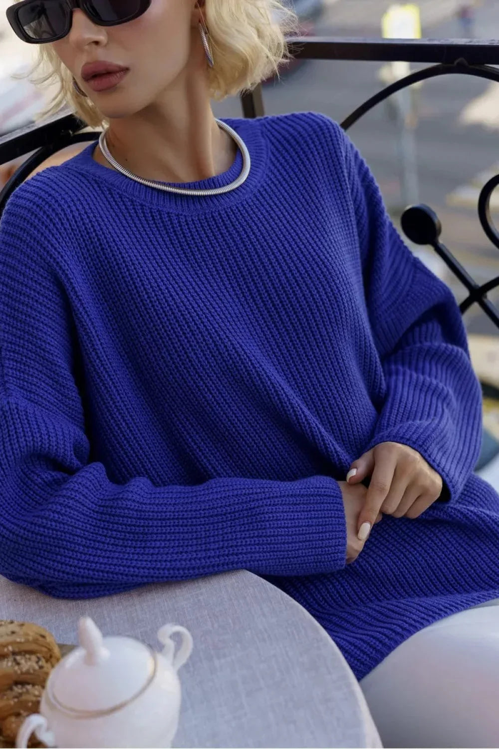Solid Knit Crewneck Pullover Sweater