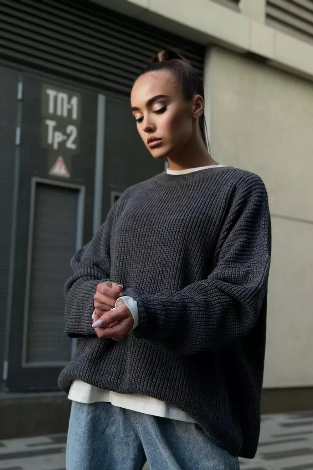 Solid Knit Crewneck Pullover Sweater