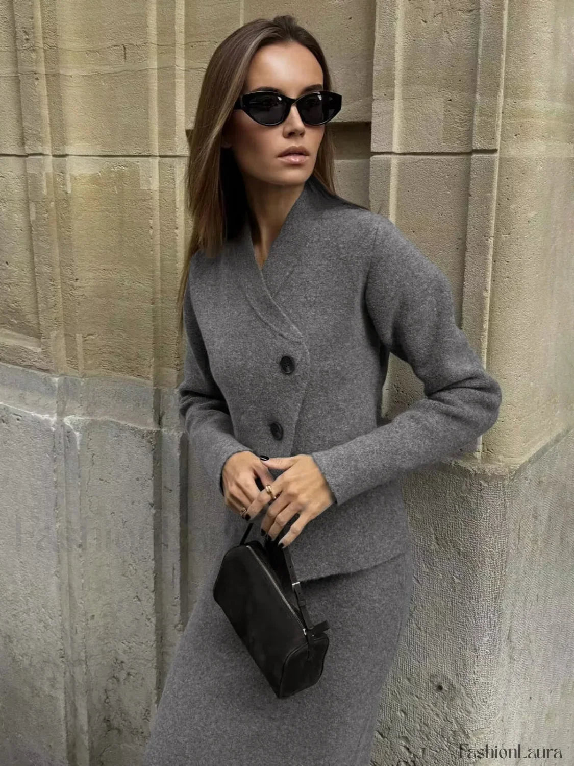 Solid Knit Split Trendy Maxi Sweater Skirt