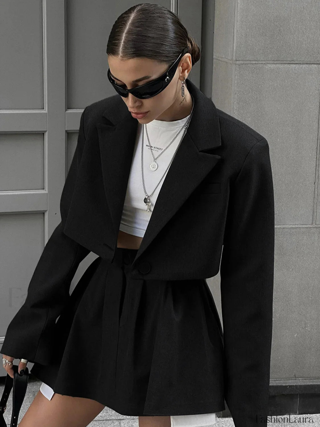 Solid Lapel Blazer Trendy Mini Skirt Set