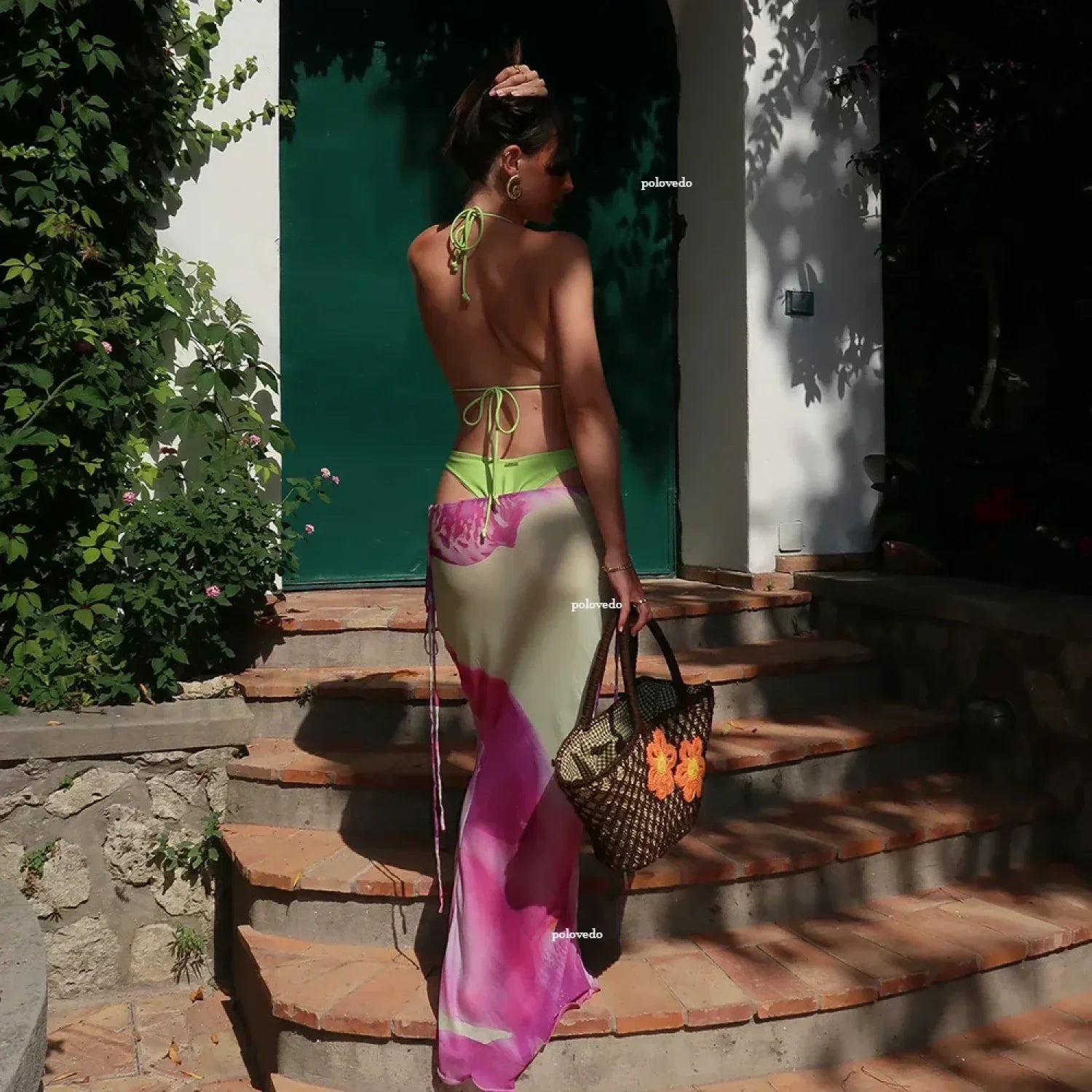 Solid Long Cover Skirt Bikini Three Piece Set