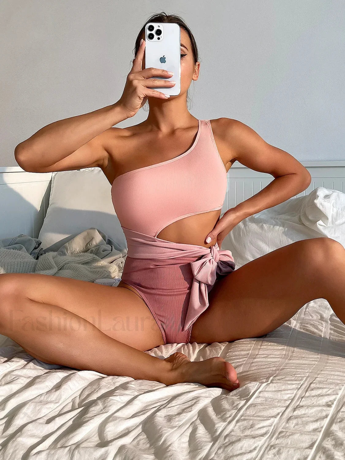 Solid One Shoulder One Piece