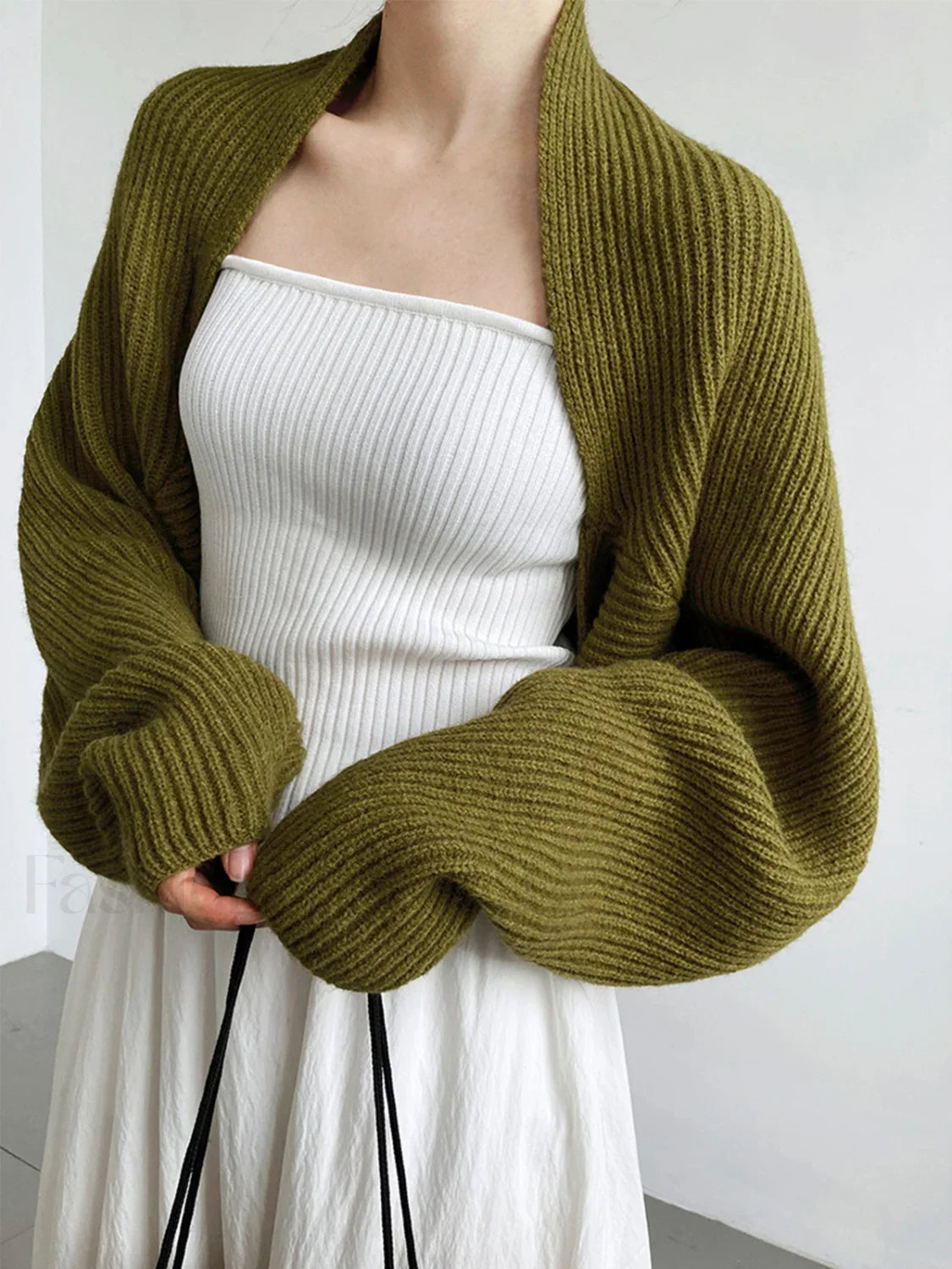 Solid Open Front Shrug Sweater Olive / XS Cardigans