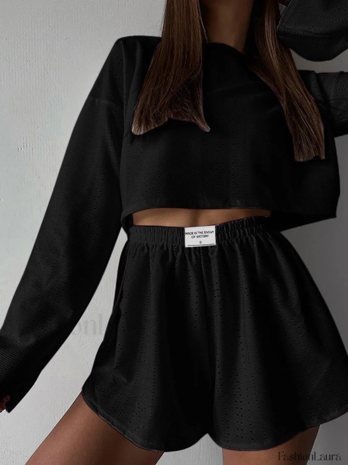 Solid Ripped Graceful Split Shorts Set