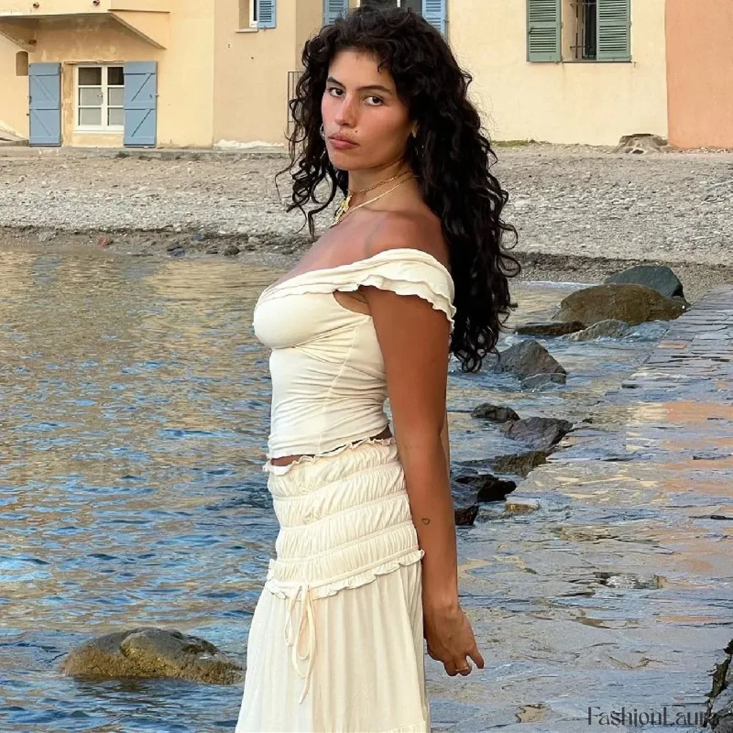 Solid Ruffle Maxi Skirt Knit Two Piece Set