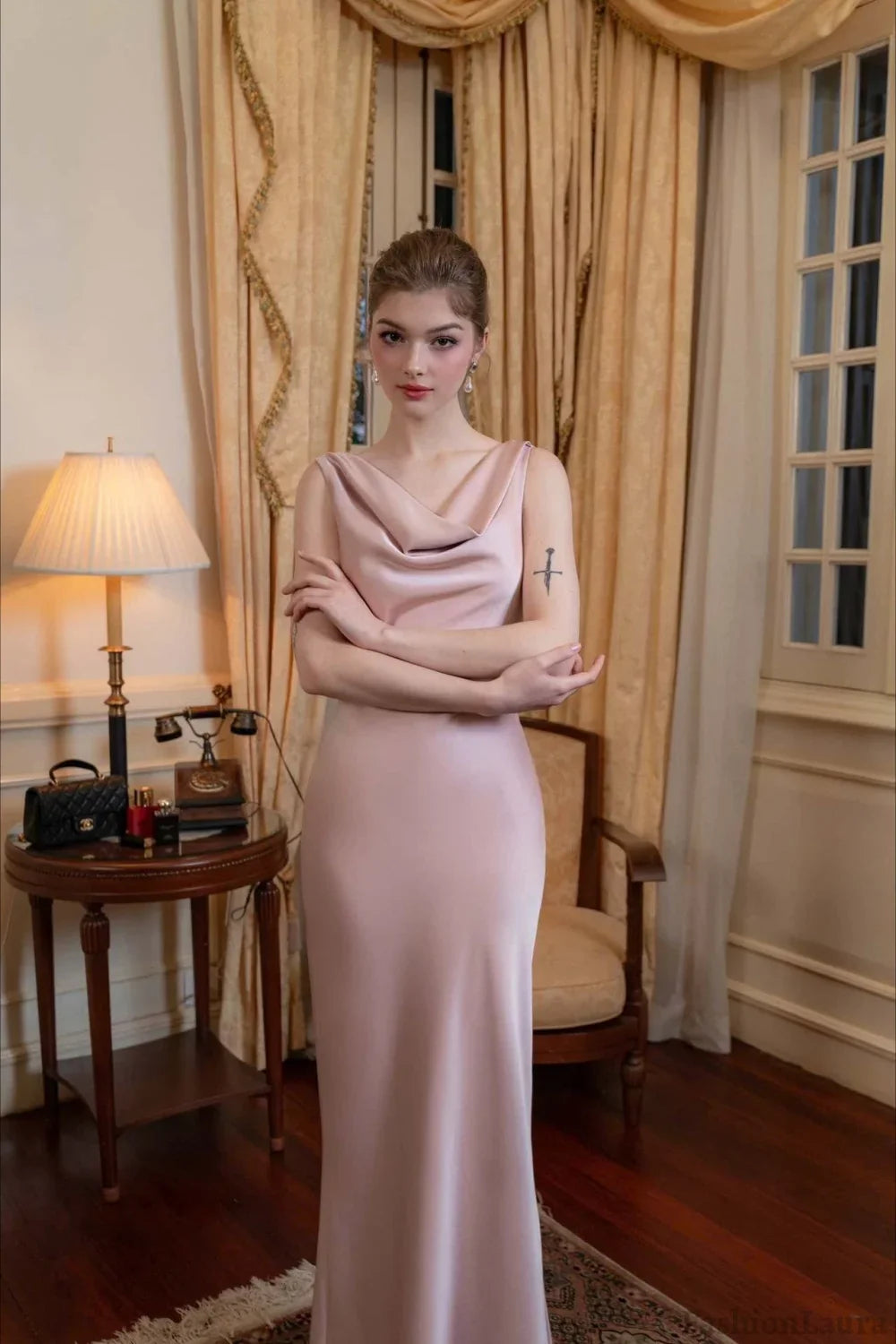 Solid Satin Evening Maxi Dress