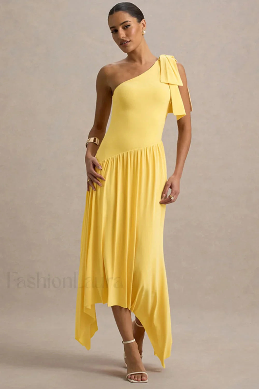 Solid Sleeveless One-Shoulder Maxi Dress