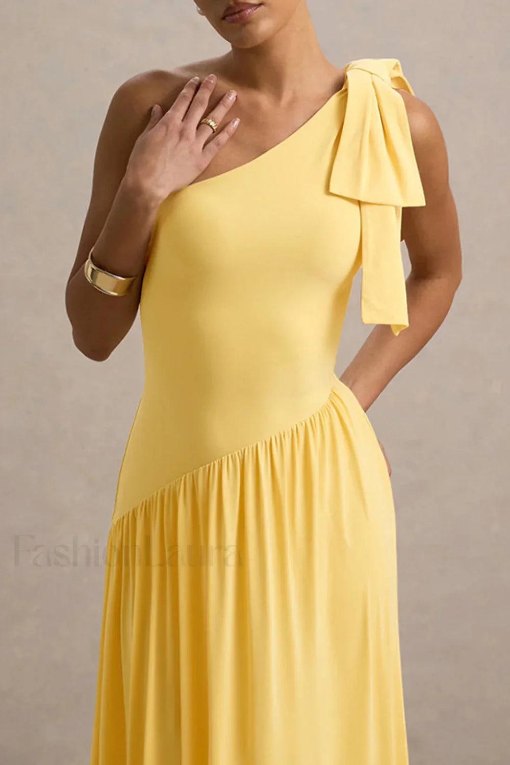 Solid Sleeveless One-Shoulder Maxi Dress