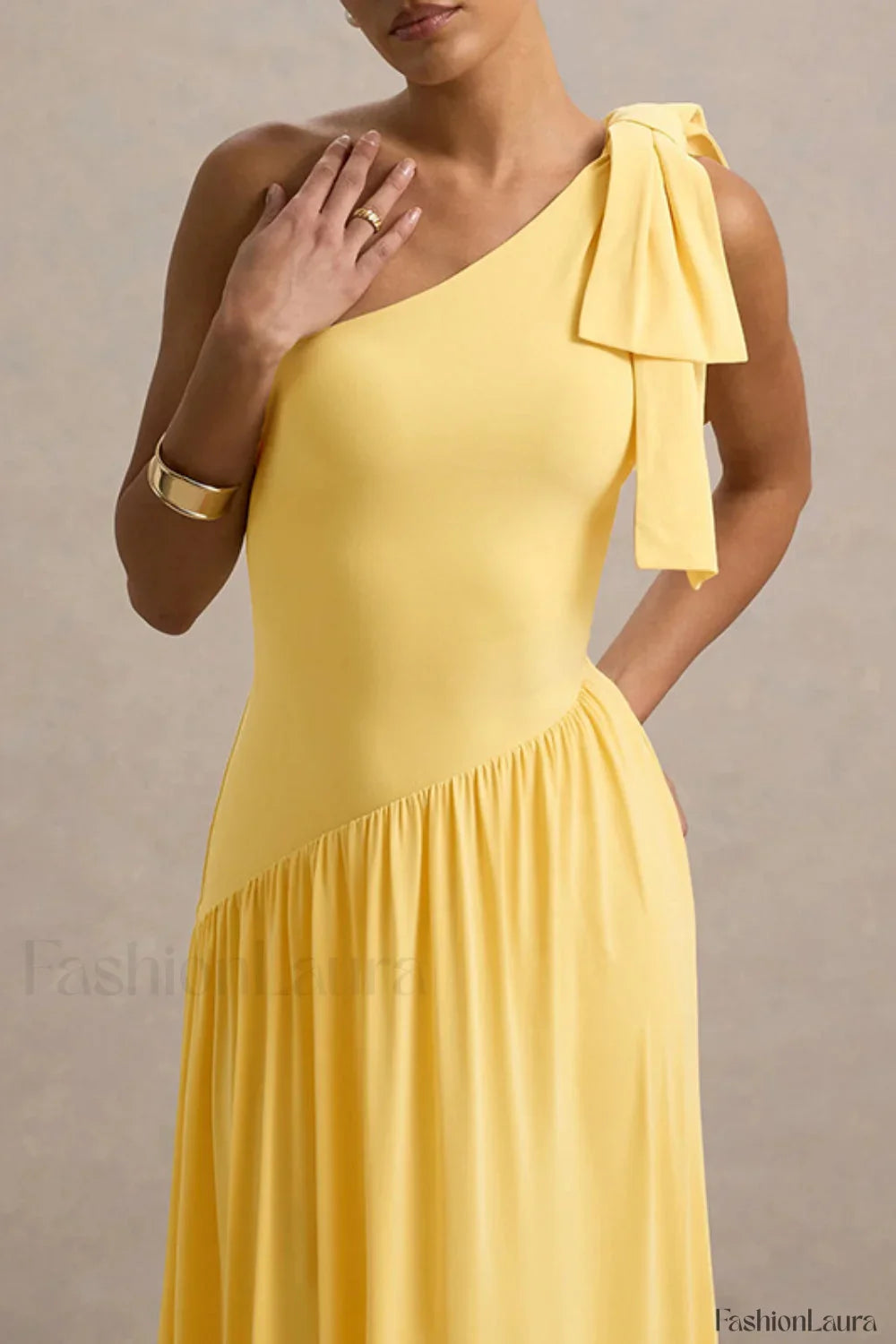 Solid Sleeveless One-Shoulder Maxi Dress