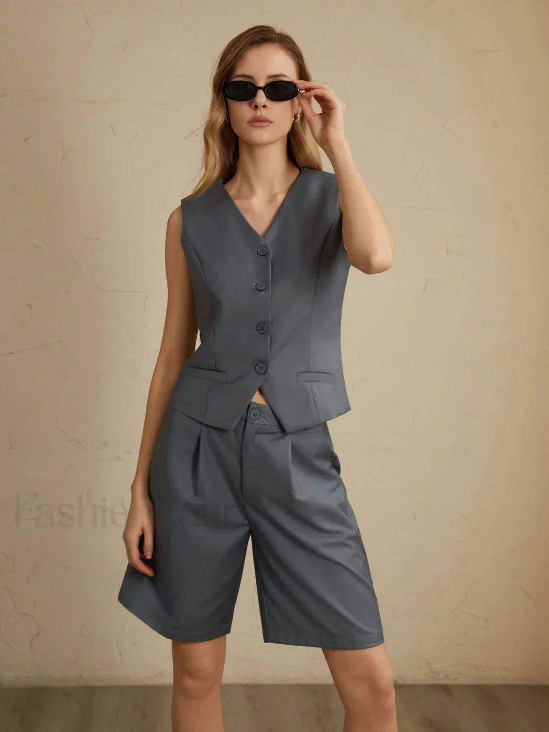 Solid Waistcoat Graceful With Shorts Set