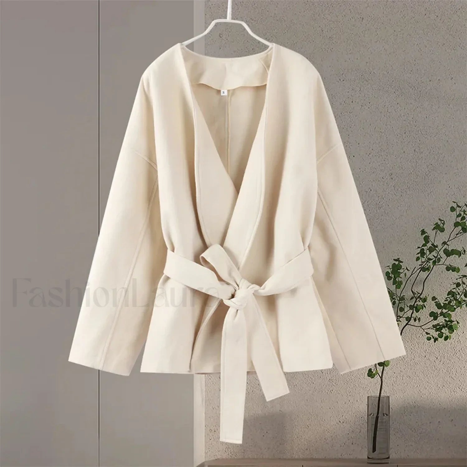 Solid Women's Slim Coat Elegant V-neck Belts Chic Long Sleeve Overcoats