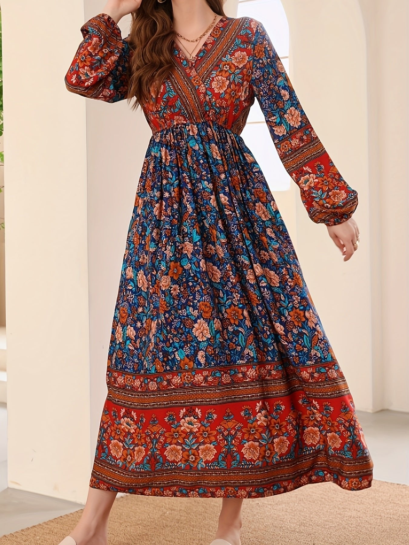 Amets Elegant V-neck Floral Dress for Women Stylish Outfit