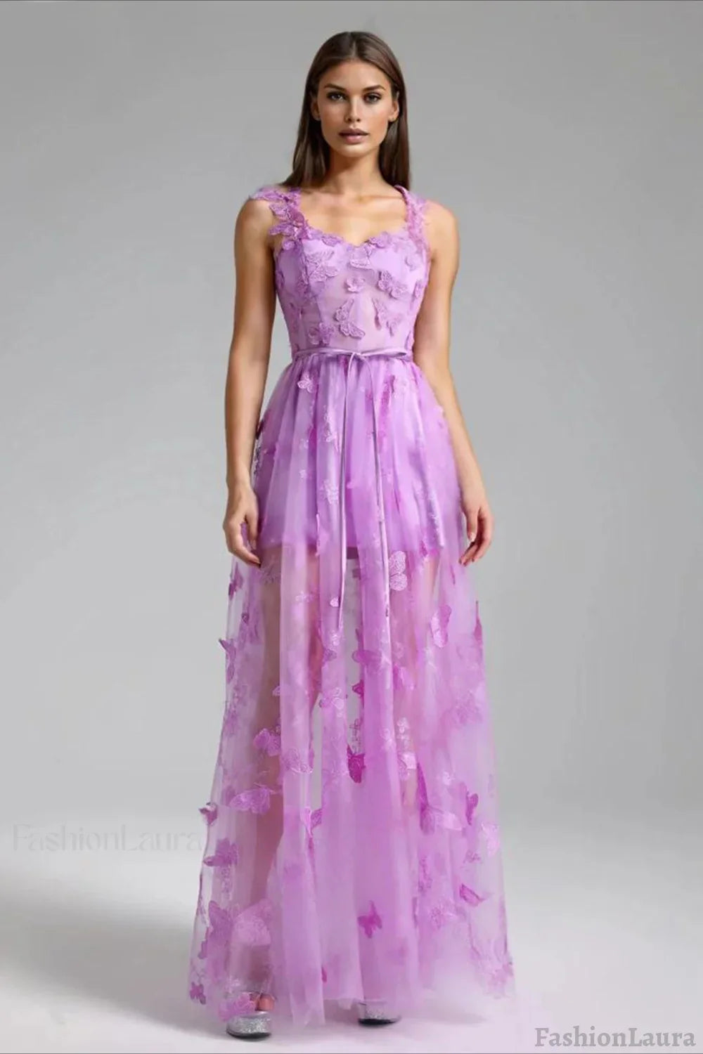 Spaghetti Strap Butterfly Party Dress XS / Purple