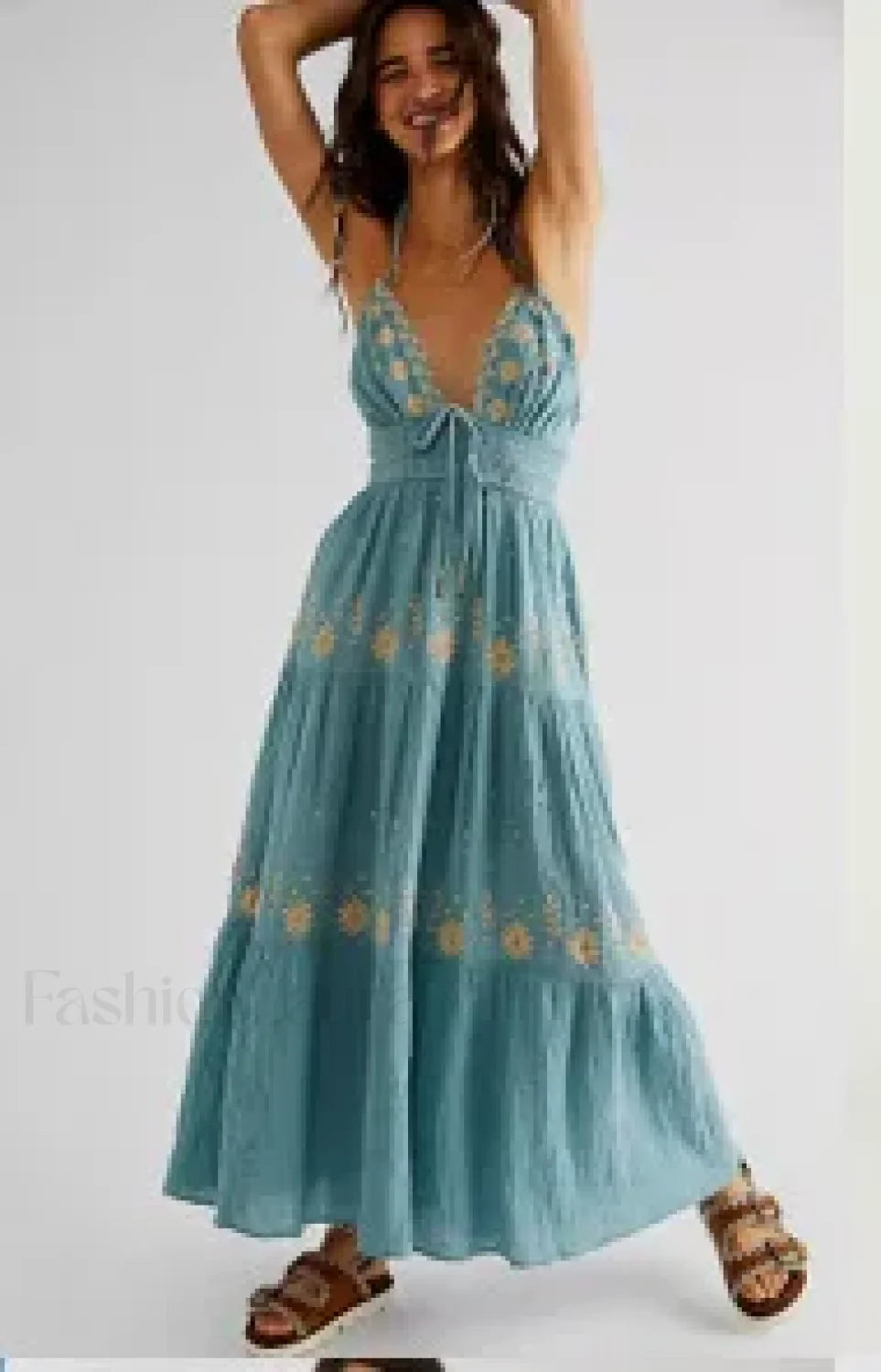 Spaghetti Strap Lace-Up Boho Dress