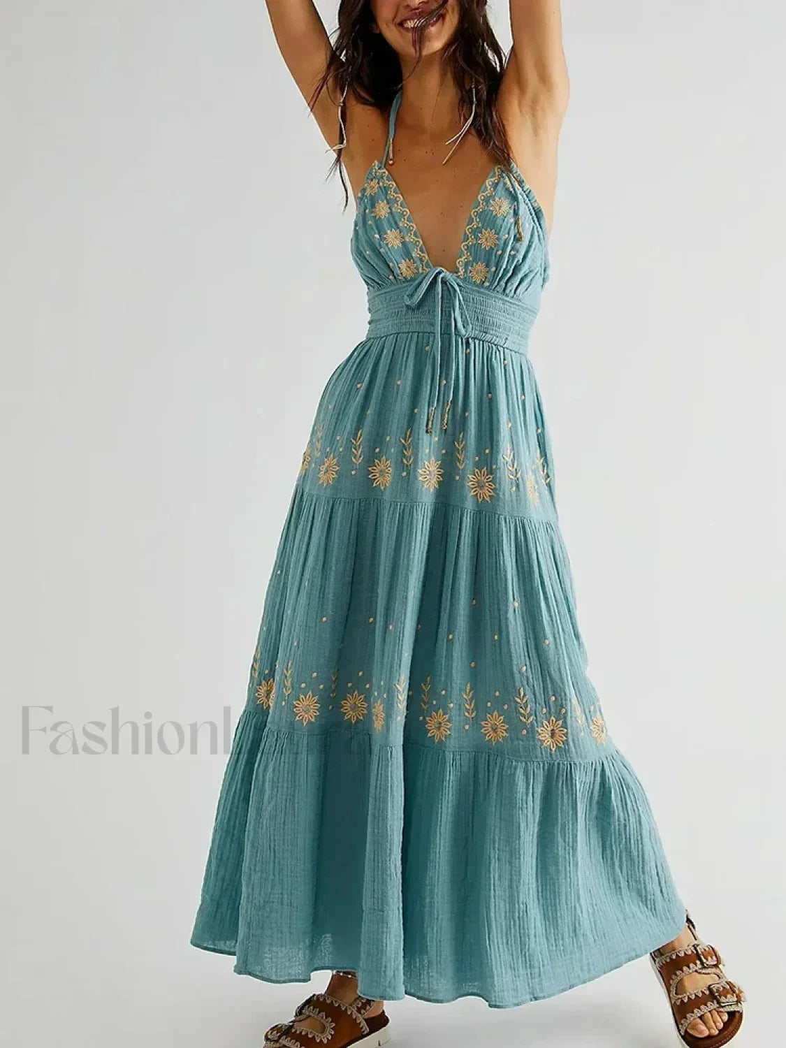 Spaghetti Strap Lace-Up Boho Dress