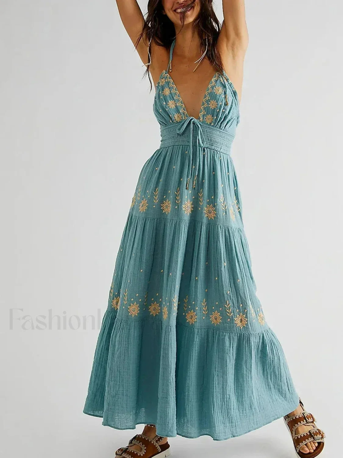 Spaghetti Strap Lace-Up Boho Dress