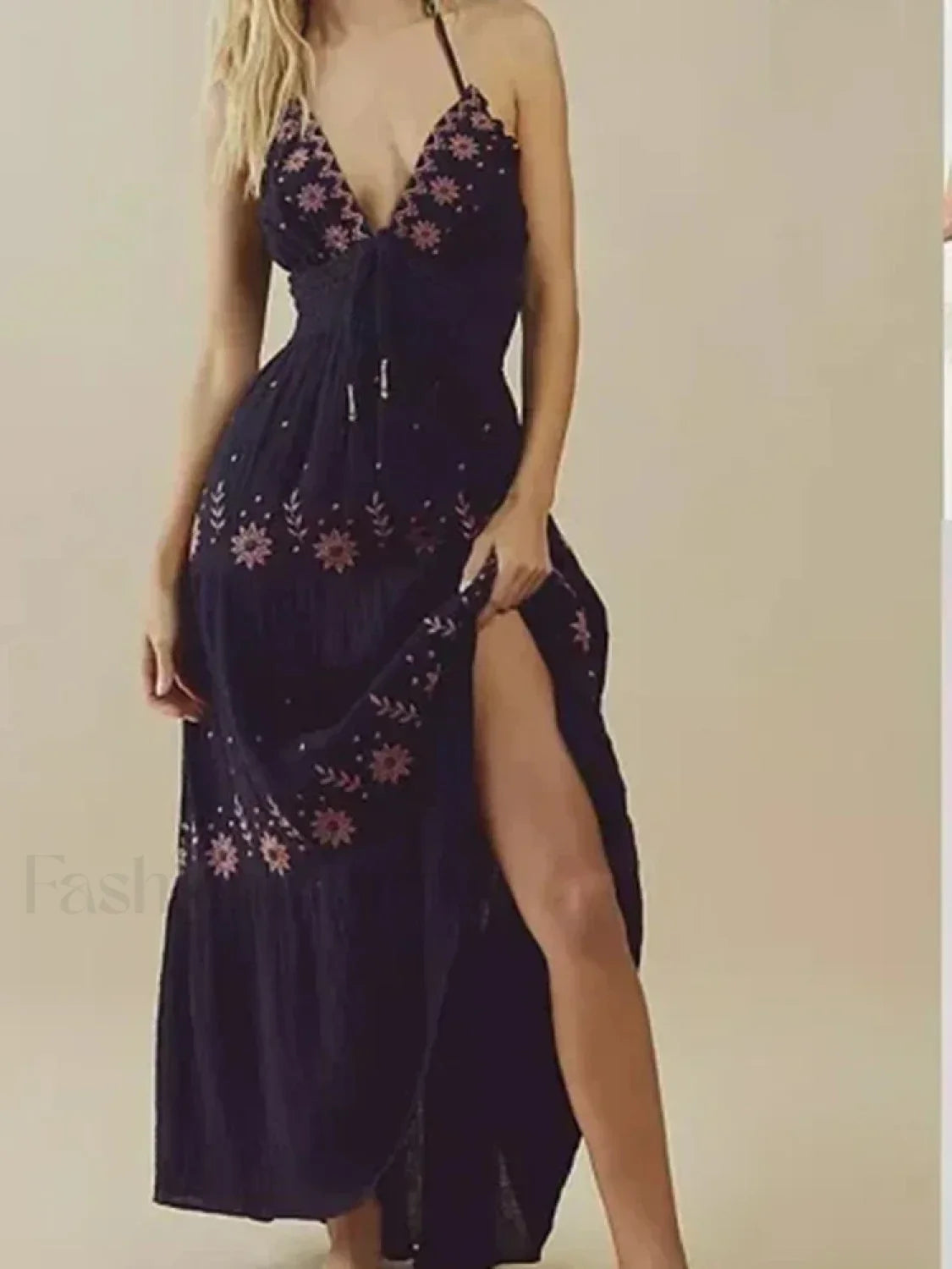 Spaghetti Strap Lace-Up Boho Dress