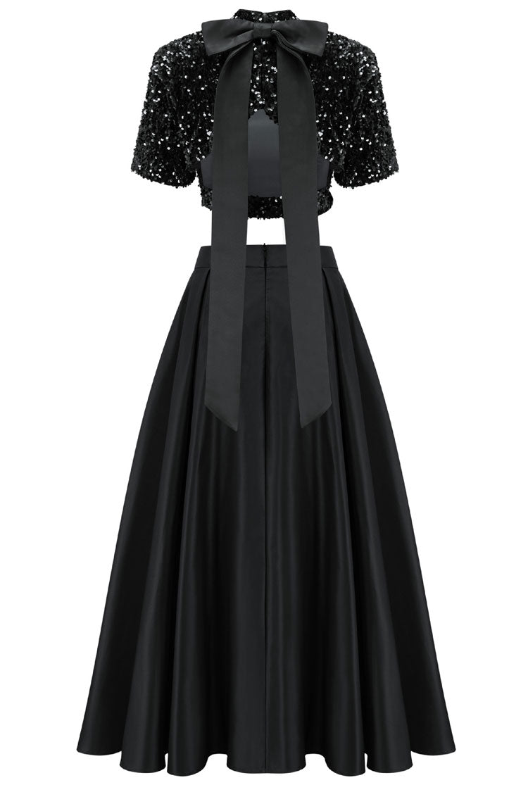 Sequin Crop Top Satin High Split Maxi Two Piece Set