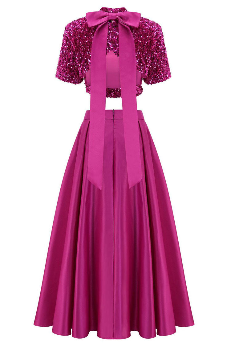 Sequin Crop Top Satin High Split Maxi Two Piece Set