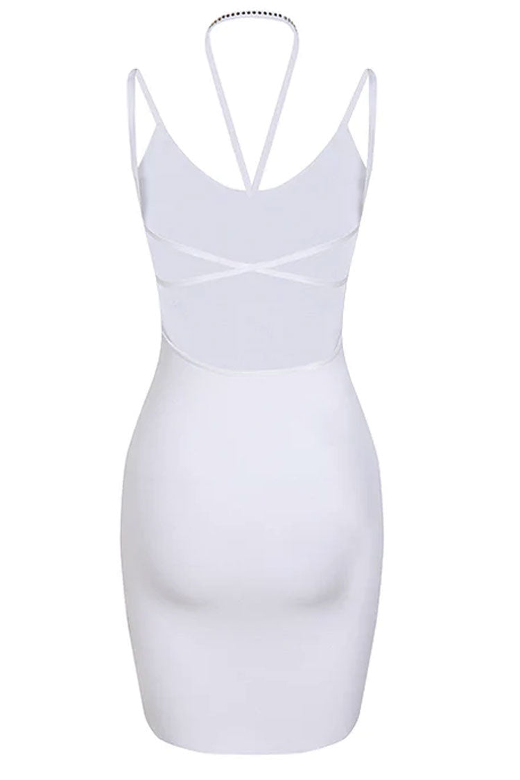 Halter Rhinestone Butterfly Beaded Bodycon Mini Dress