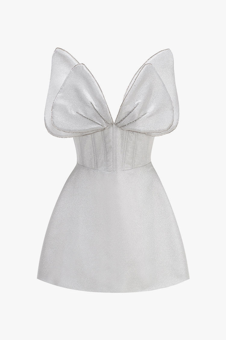 Sparkly Crystal Butterfly Corset Fit & Flare Lurex Slip Party Mini Dress