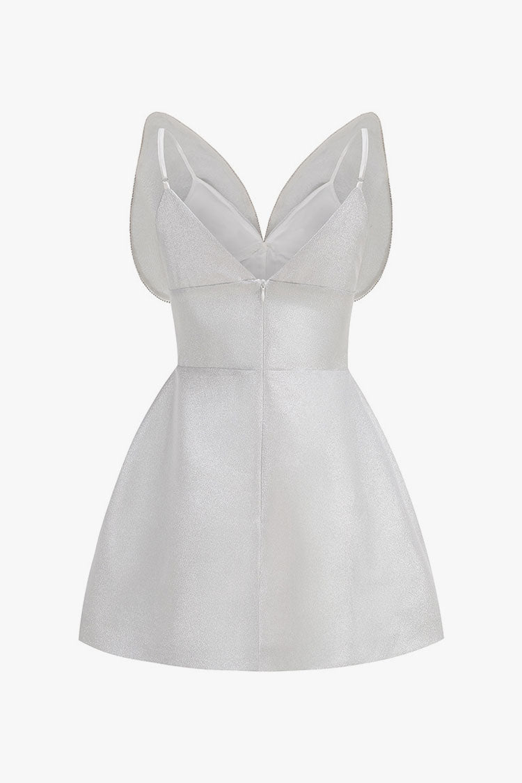 Sparkly Crystal Butterfly Corset Fit & Flare Lurex Slip Party Mini Dress