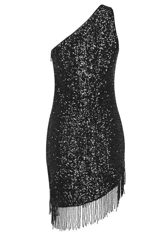 Sequin One Shoulder Fringe Mini Dress - View 3