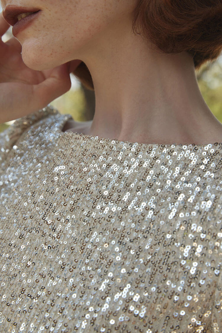 Sequin Boat Neck Bell Sleeve Fishtail Mermaid Gown