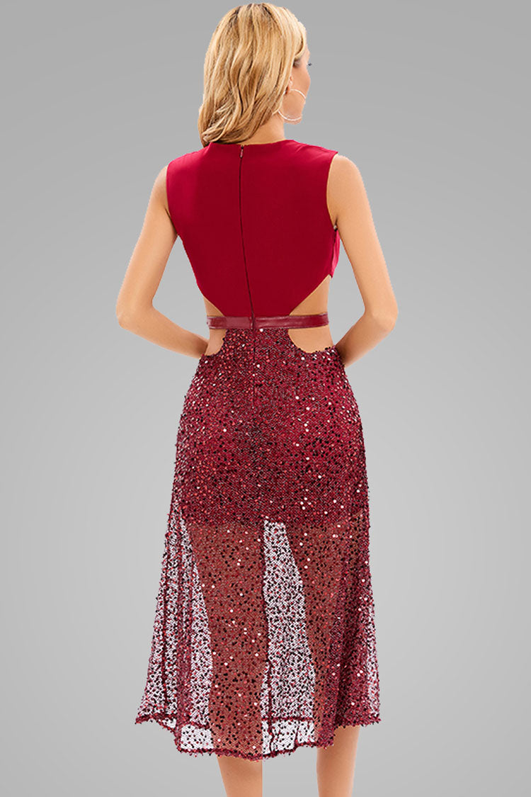 Sequin Deep V-Neck Cut Out Mini Dress
