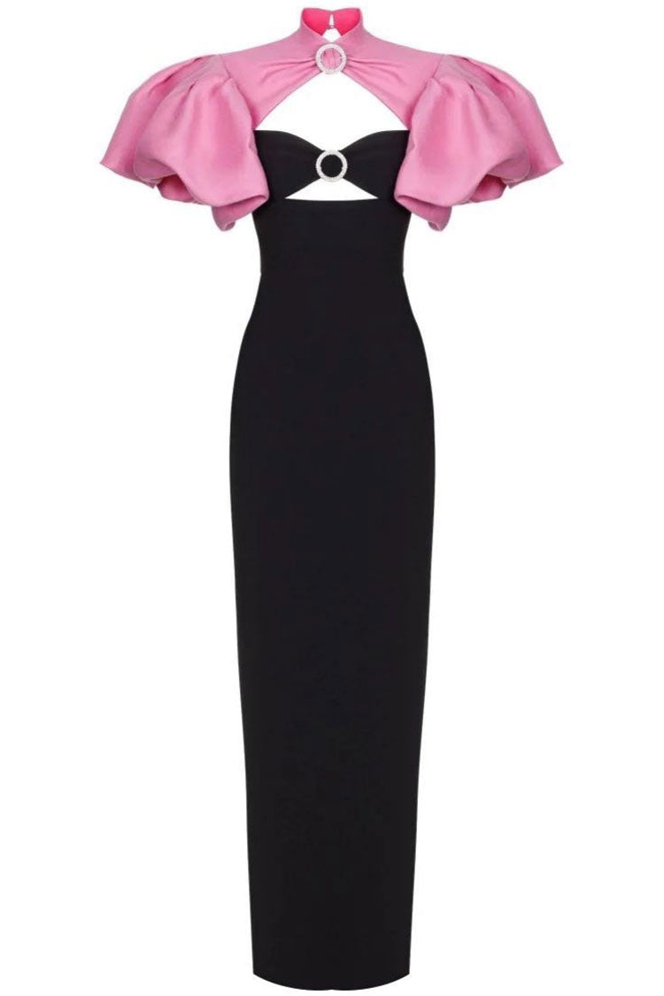Satin Short Sleeve Cut Out Bodycon Formal Maxi Dress - View 3