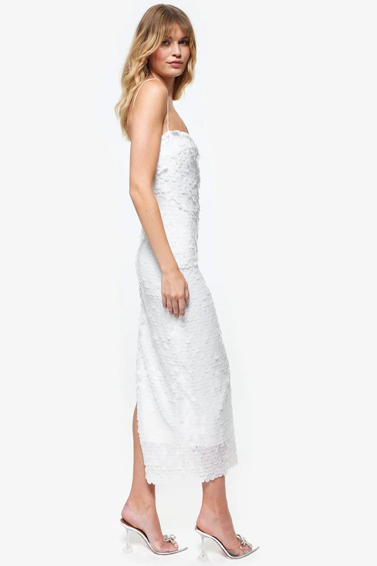 Sequin Square Neck Spaghetti Strap Bodycon Midi Dress