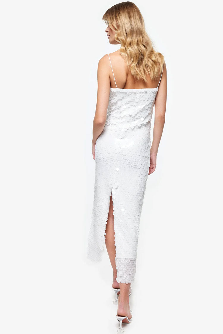Sequin Square Neck Spaghetti Strap Bodycon Midi Dress