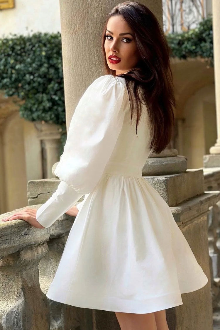 Rhinestone Fringe High Neck Fit and Flare Long Sleeve Mini Party Dress