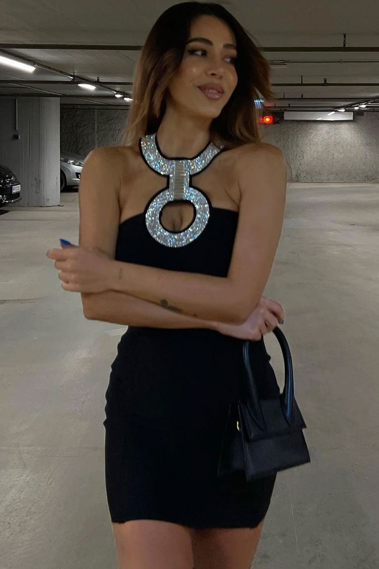 V-Neck Sleeveless Cut Out Bodycon Mini Cocktail Dress