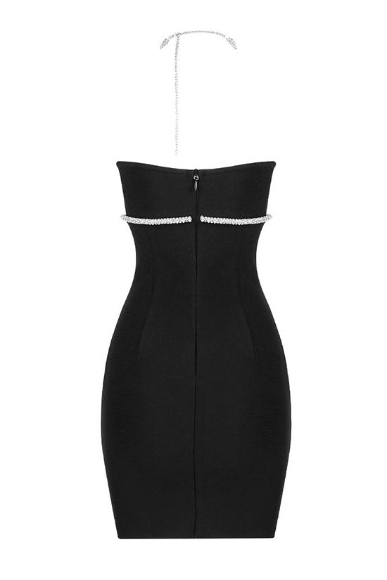 Strapless Bustier Rhinestone Chain Bodycon Mini Dress