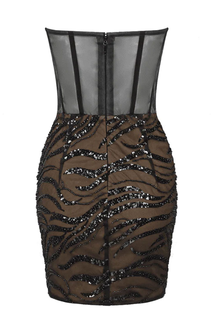 Rhinestone Strapless Sheer Corset Bodycon Mini Dress