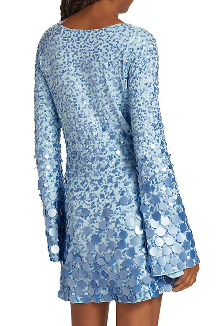 Sequin Round Neck Long Sleeve Bodycon Mini Party Dress