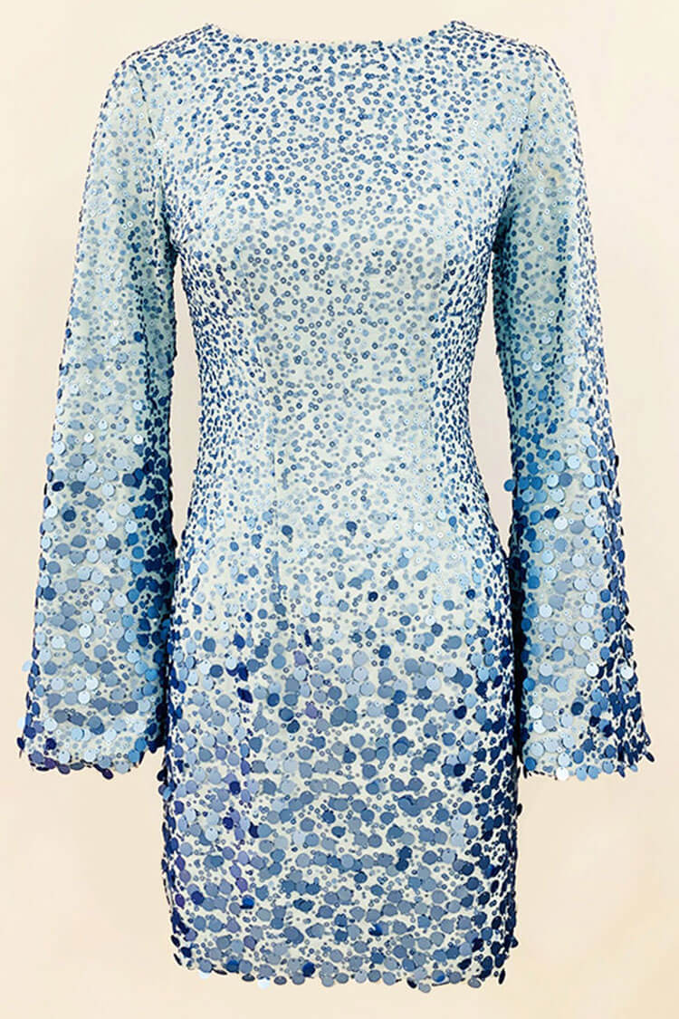 Sequin Round Neck Long Sleeve Bodycon Mini Party Dress