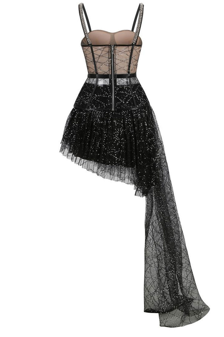 Sequin Corset Sheer Tulle Midi Two Piece Set