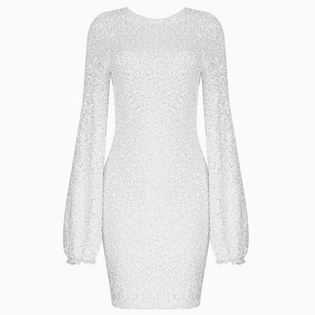 Sequin High Neck Long Sleeve Bodycon Mini Party Dress