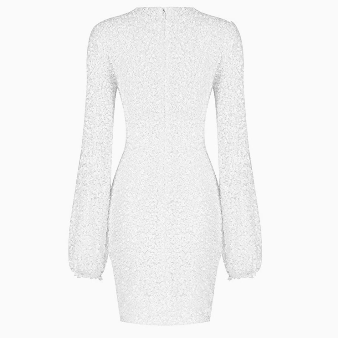 Sequin High Neck Long Sleeve Bodycon Mini Party Dress