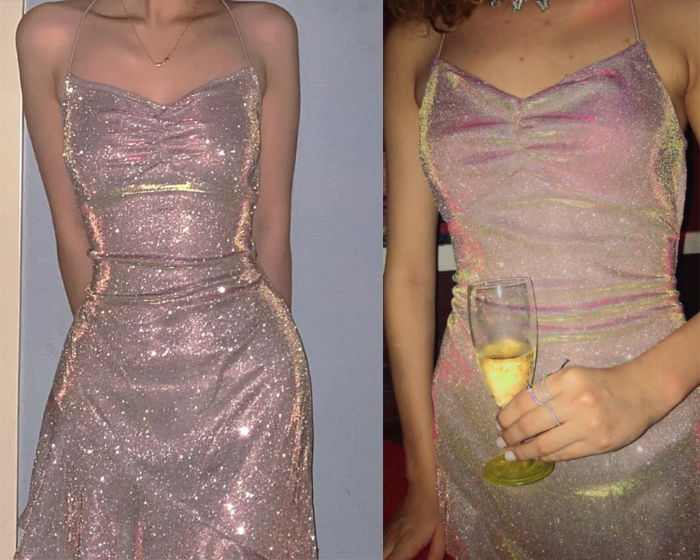 Glitter Cowl Neck Halter Strap Asymmetric Hem Short Homecoming Dress 4