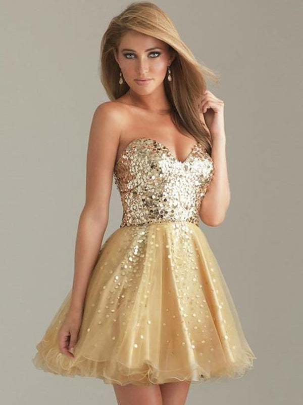 Sequin Sweetheart Strapless Tulle A-Line Homecoming Mini Dress