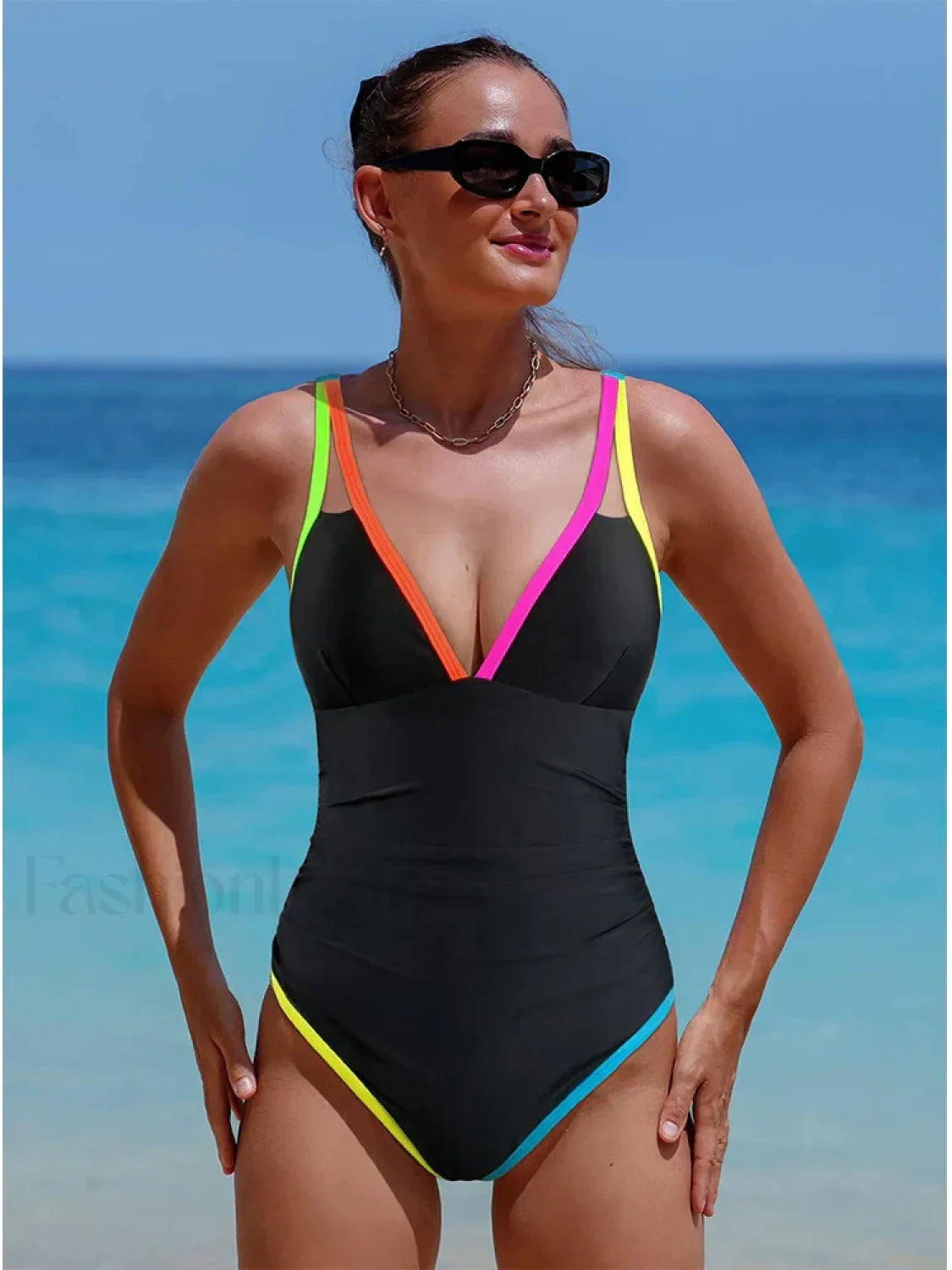 Spliced Contrast Backless One Piece Black / S