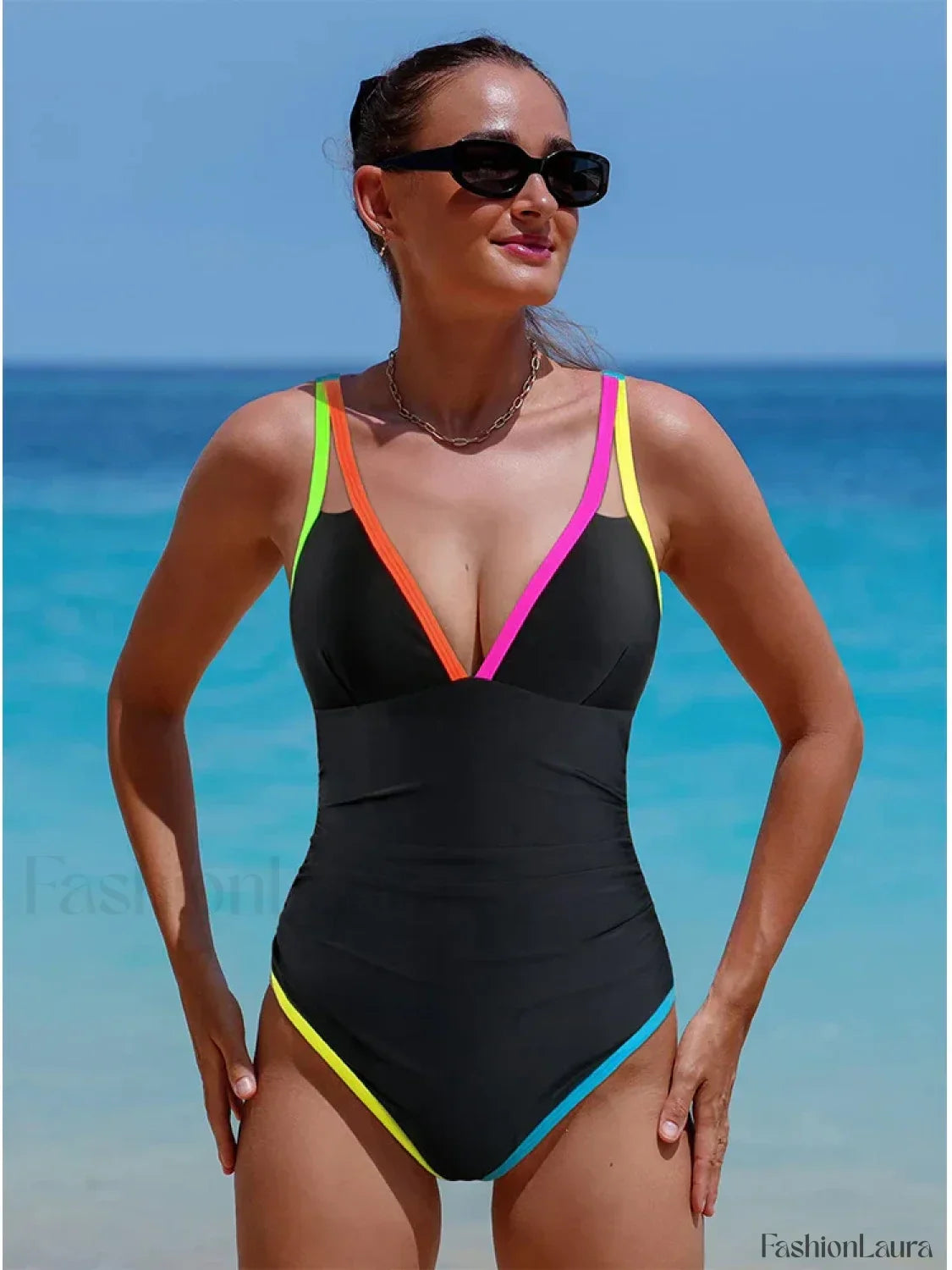 Spliced Contrast Backless One Piece