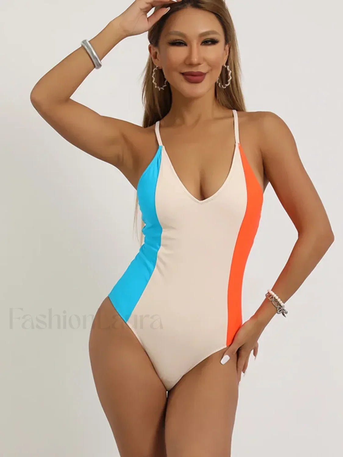 Spliced Contrast Color One Piece
